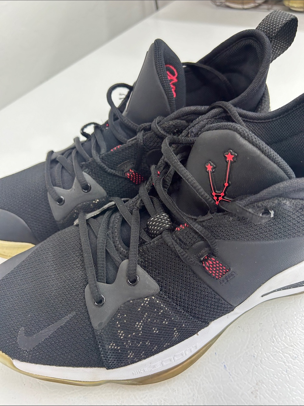 Men's Nike PG2-Taurus-Black/White/Red Athletic Sneaker with Gum Sole AJ 2039-003
